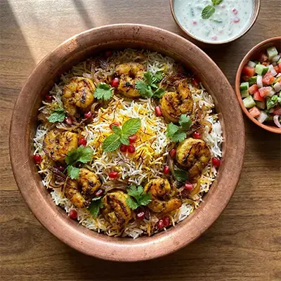 shrimp tikka biryani